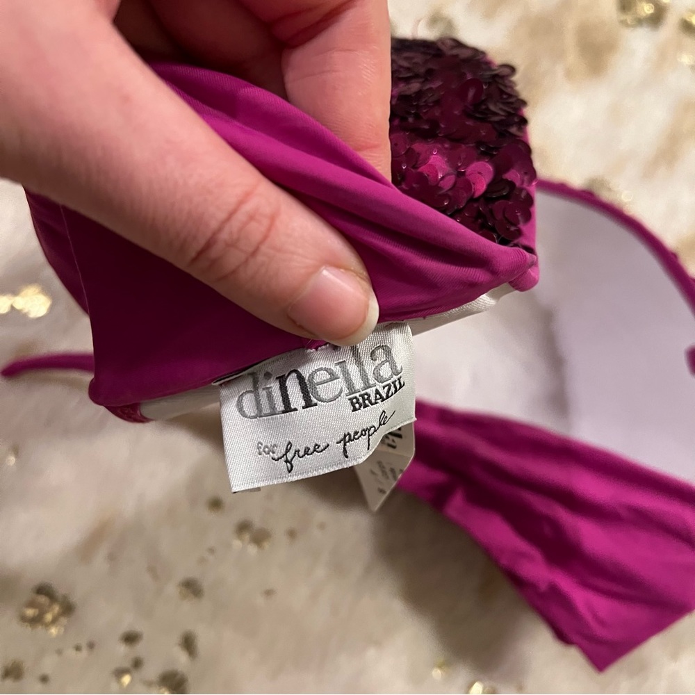 Dineila Brazil For Free People Small Sequin Swim Top Purple - Picture 3 of 5
